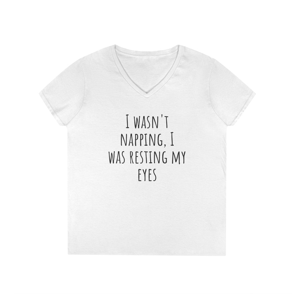 Funny White Lie V-Neck T-Shirt - I Was Resting My Eyes
