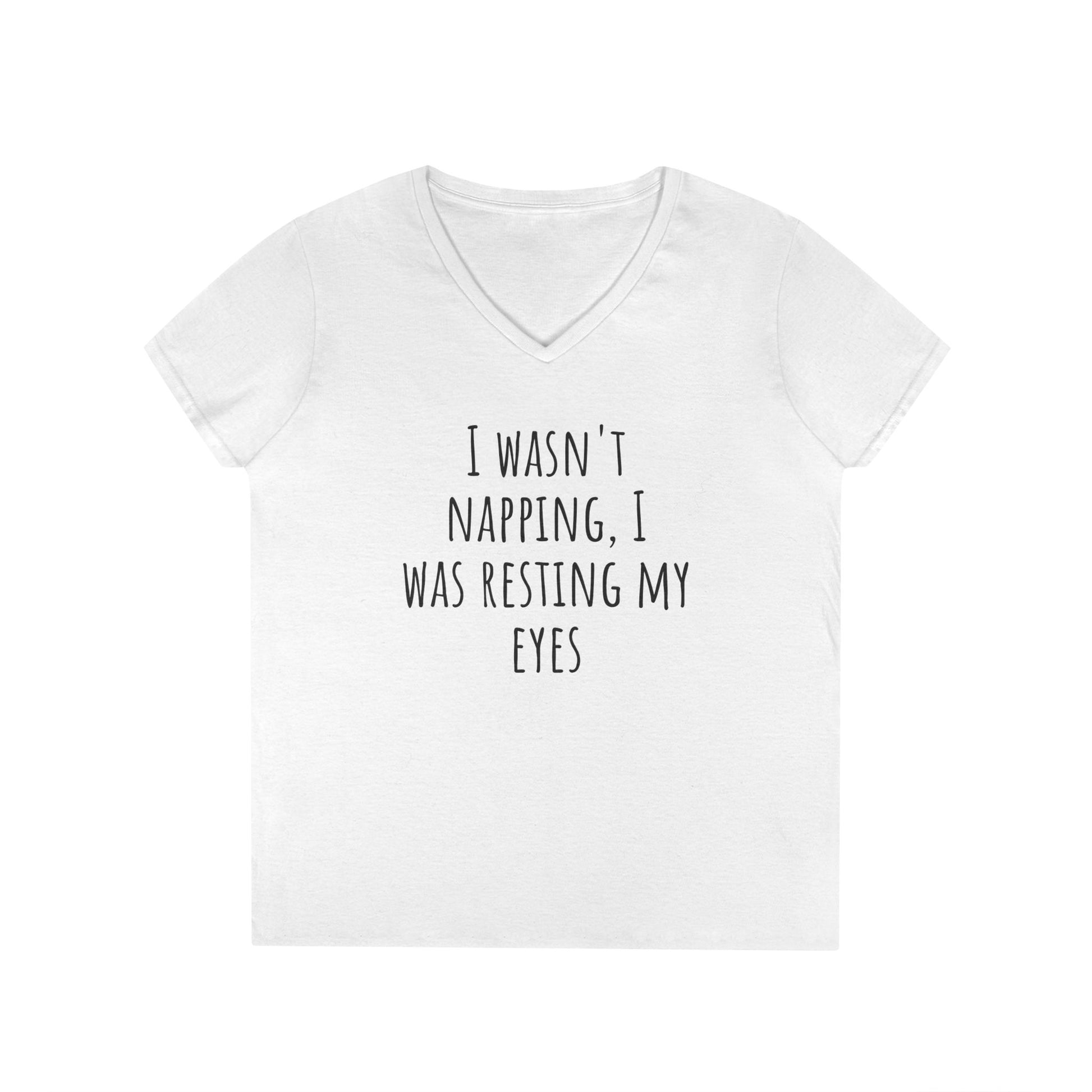 Funny White Lie V-Neck T-Shirt - I Was Resting My Eyes